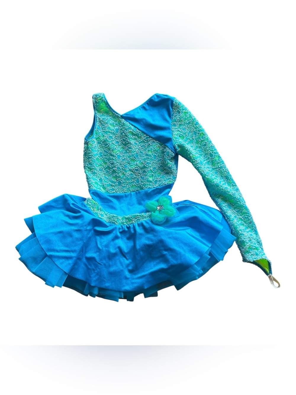 Revolution Dancewear Blue Green One Sleeve Tutu Dance Costume Child Medium